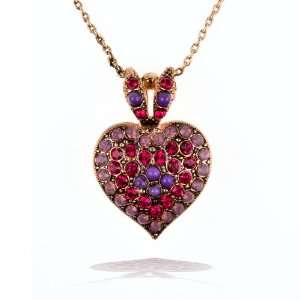 Amaro Necklace   Heart Amulet in Copper, Fuchsia and Rose Tones #01858 