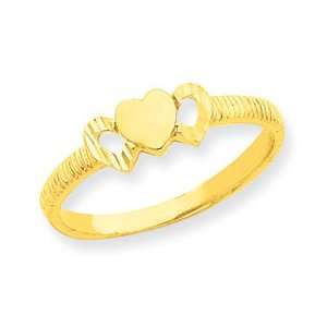  14K Solid Heart with Diamond cut Hearts Ring Jewelry