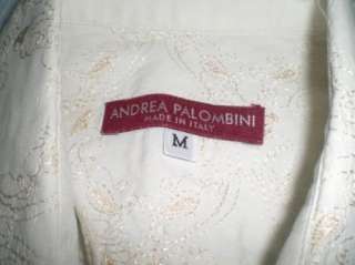 EXCELLENT ANDREA PALOMBINI ITALY EMBROIDERED IVORY COTTON DRESS CASUAL 