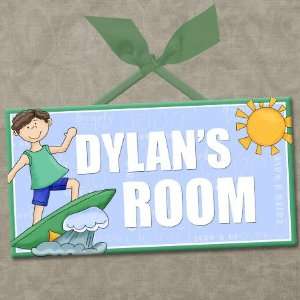   Up Personalized Kids Room Wall Door Sign SURFER DUDE 