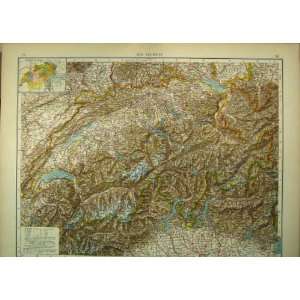  1910 German Map Switzerland Europe Italy Print