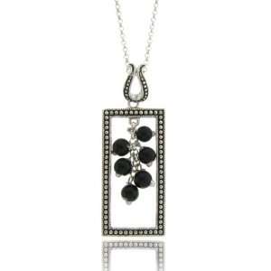  Sterling Silver Rectangle Black Cluster Pendant Jewelry