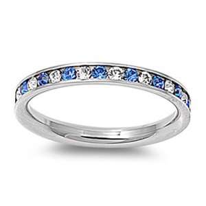  Size 9, 3MM Stainless Steel Clear & Blue CZ Channel Set 