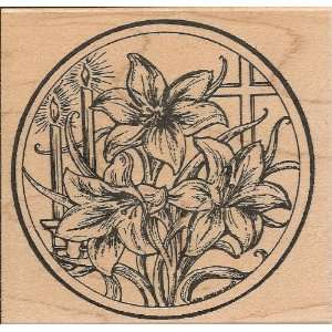 Easter Lilies with Cross and Candles Wood Mounted Rubber Stamp (PP4571 