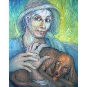  Man With Dog (Canvas) by Erna Y. size 25 inches width by 