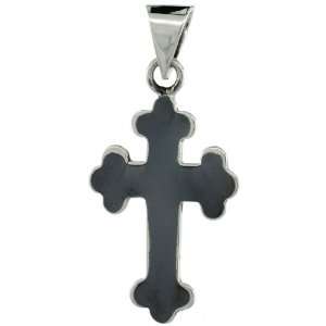 Sterling Silver / Black Enameled Eastern Orthodox Cross Pendant, 1 11 