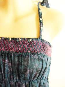 New FREE PEOPLE Smocked Tank Top S Blue & Pink Embroiderd  