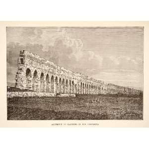 1890 Wood Engraving Art Campagna Rome Italy Ancient Claudius Aqueduct 