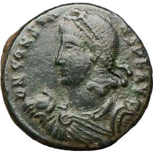   Rare Ancient Roman Coin Soldier w Young barbarian 
