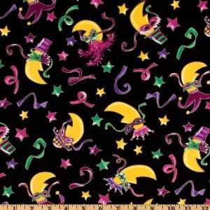  44 Wide Party Gras Moon Confetti Black Fabric By The 