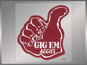 Texas A&M Aggies GIG EM AGGIES static cling decal  