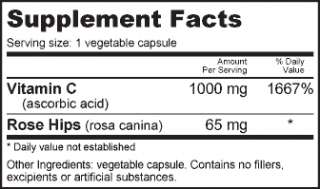Vitamin C with Rose Hips Vegetable Capsules  Supplement Facts