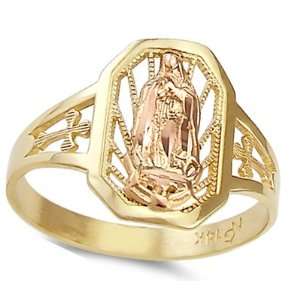  Virgin Mary Cross Guadalupe Ring 14k Rose Yellow Gold 