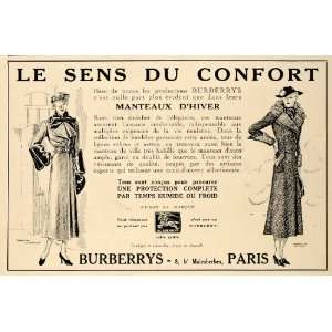  1936 French Ad Burberry Vintage Winter Coat Ladies 