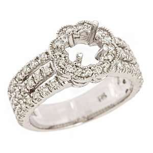 88ct Diamond Vintage Style Engagement Semi Mount Ring 14K White Gold 