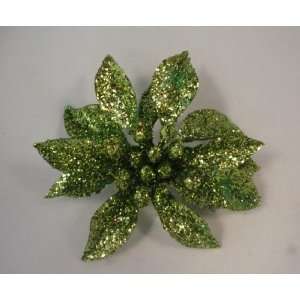  NEW Christmas Glitter Green Poinsettia Hair Flower Clip 