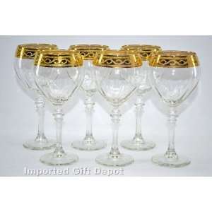  Italian 6 piece Gold accented Floral Wine Glass Set 