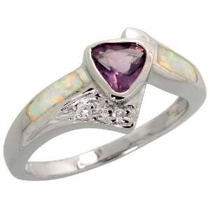 Sterling Silver, Synthetic Opal Inlay Ring, w/ Trillion Cut Amethyst 