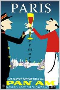 Vintage Travel Poster Pan Am Paris 24x36  