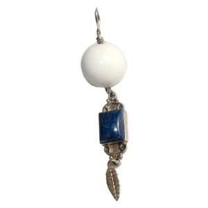   Pendant 01 Lapis Sterling Silver Leaf White Blue Stone Orb 3 Jewelry