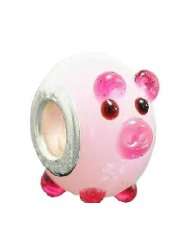 Hidden Gems(184) Silver Plated Double Core Glass Pig, Charm Bead will 