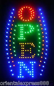 Large VERTICAL Animated Motion LED OPEN Sign w. Motion ON/OFF Switch 