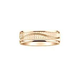  18K Wave Carved Textured 7mm Yellow Gold Wedding Band 