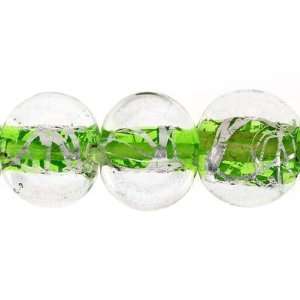  14mm Flat Round Green Glass Bead with Silver Foil Arts 