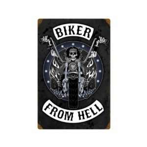 Skeleton Biker From Hell Vintage Metal Sign Motorcycle Chopper 12 X 18 