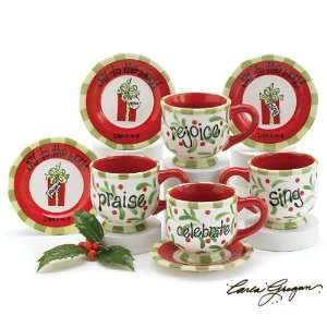  Set of 4 Joy to the World Teacups and Saucers Christmas 