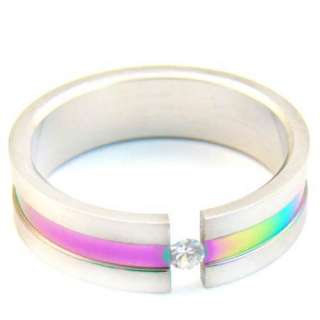   11 Charm Rainbow Zircon CZ Stainless 316L Steel Fashion Jewelry Ring
