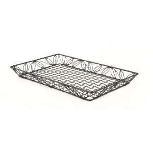  20 inch Rectangular Wire Basket Tray, Leaf Design   Black 