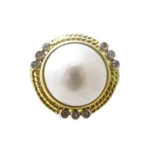 13mm Mabe Pearl and Diamond Ring 14k Jewelry