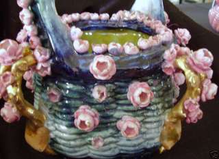 Amphora Art Pottery Roses flowers Vase Bohemian Figurine handle basket 