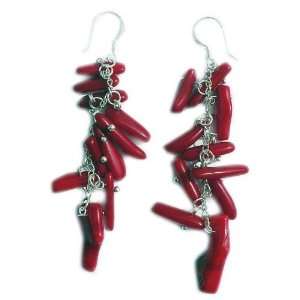   Red Coral branch Earrings on 925 sterling silver hooks D Gem Jewelry