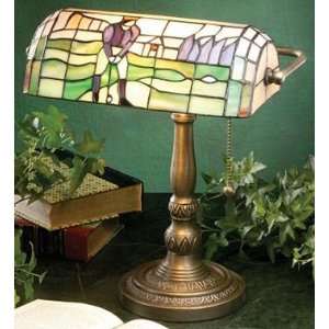  Golf Motif Stained Glass Bankers Lamp