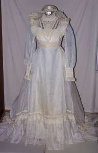 Vtg Chiffon w/Embroidered Lace Wedding Gown Hat/Vail 7  