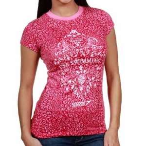  Speedo USA Swimming Ladies Pink Sheer Burnout T shirt 