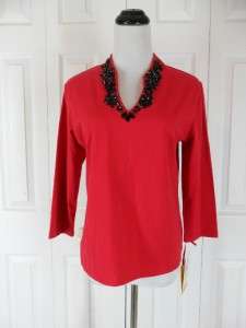 NWT New Ruby Rd Size M Medium Red V Neck Shirt Top Blouse Black $48 3 