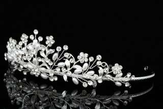 Bridal Wedding Flower Vine Rhinestone Crystal Faux Pearl Crown Tiara 