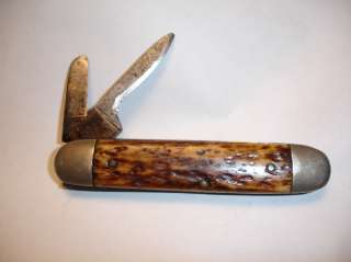 Old Utica Cutlery Co,4 1/4 Closed,2 Blade Stag Pocket Knife Great 