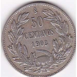  1903 Chile 50 Centavos Silver Coin 