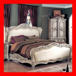   Formal Antique White Queen King Leather Bed Only Bedroom Furniture