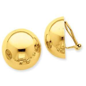  14k Gold Omega Clip 20mm Half Ball Non pierced Earrings Jewelry