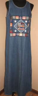 Carolina Blues patchwork US Flag jean Jumper dress   S  