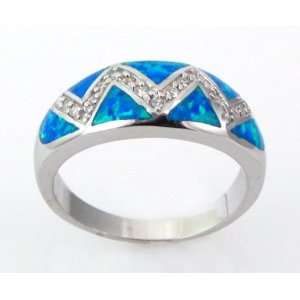   Synthetic Blue FIRE Trillion OPAL CZ Ring Size 7 