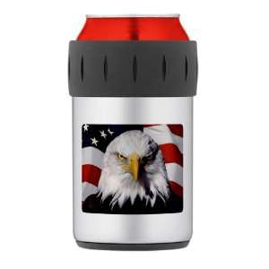  Thermos Can Cooler Koozie Eagle on American Flag 