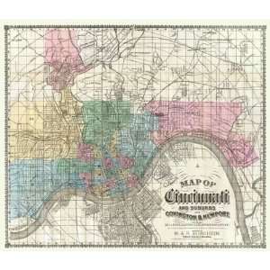 CINCINNATI & SUBURBS OHIO (OH/COVINGTON) 1870s MAP 
