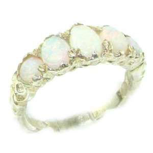 High Quality Solid 14K White Gold Natural Opal English Victorian Ring 
