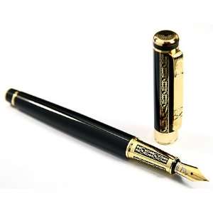  Classic Cap Black Fountain Pen Golden Ring & Tip with Push 